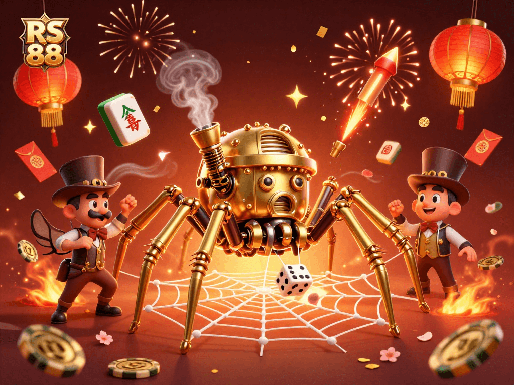 Experience the thrilling action at RS 88 with a vibrant steampunk casino scene filled with festive elements.