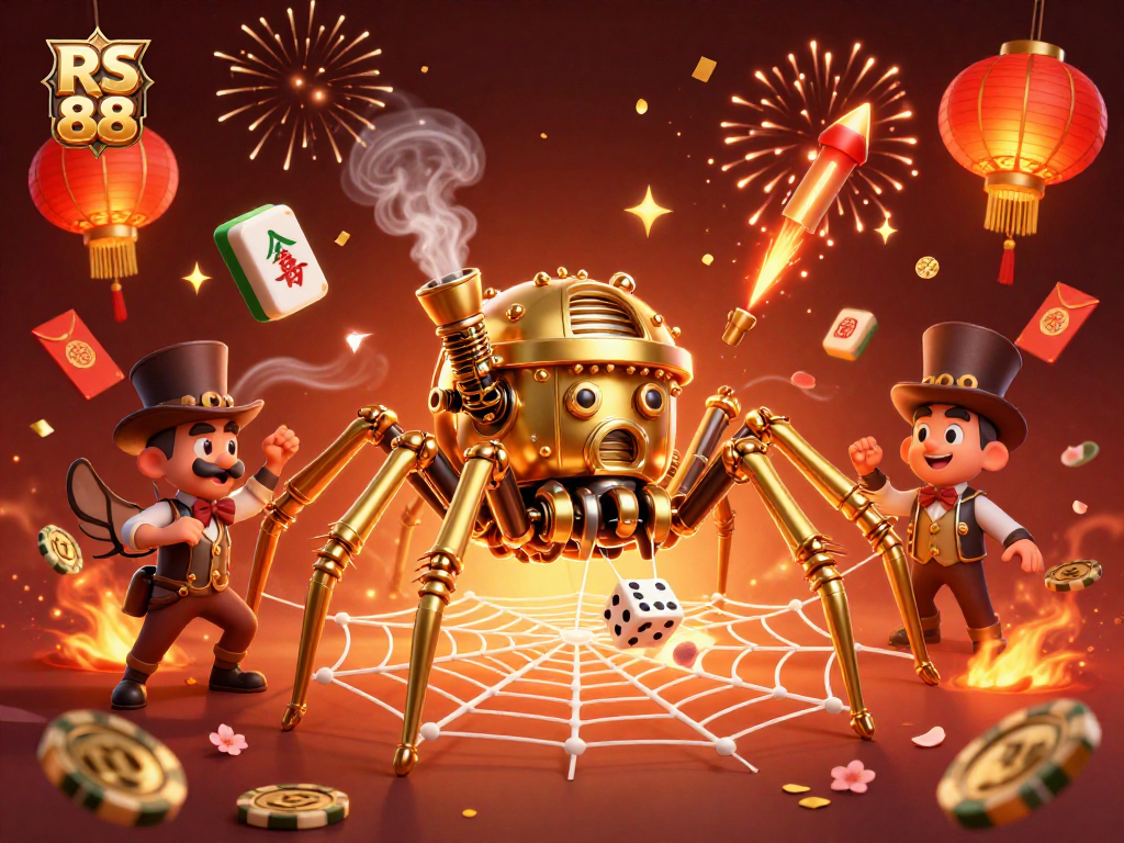 Experience the thrilling action at RS 88 with a vibrant steampunk casino scene filled with festive elements.