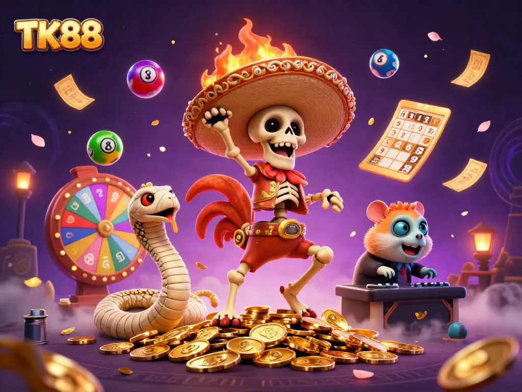 Experience thrilling moments with TK88 as lively characters celebrate amidst a vibrant casino scene.