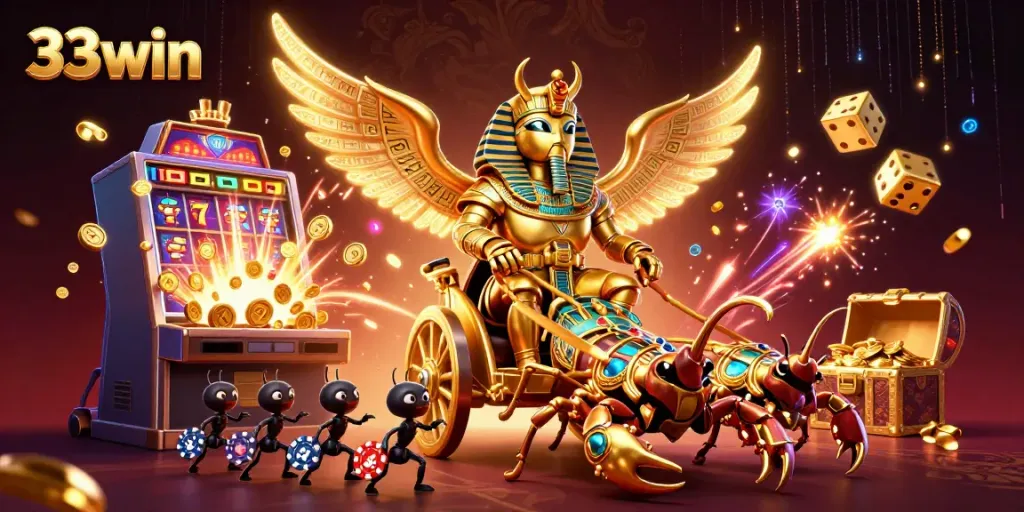 Experience the excitement of 33win with dynamic casino elements and vibrant characters.