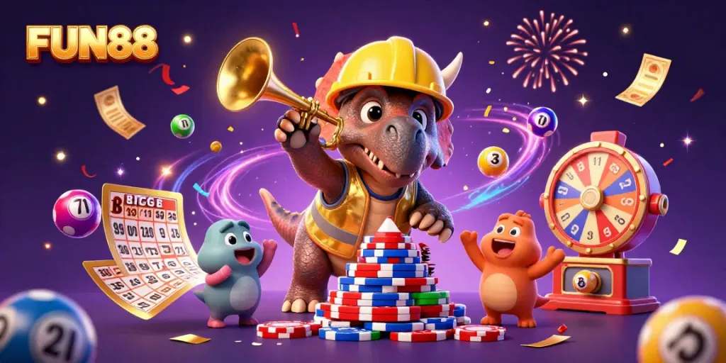 Experience the excitement of FUN88 through a vibrant celebration with gaming characters.