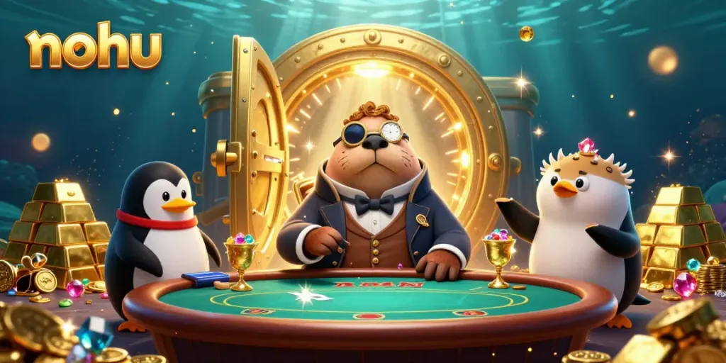 Experience exciting underwater poker with nohu as a whimsical walrus and friends play cards.
