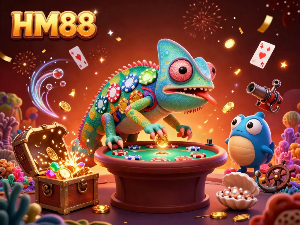 Engage in thrilling gameplay at HM88 with a vibrant and dynamic gaming illustration showcasing casino elements and excitement.