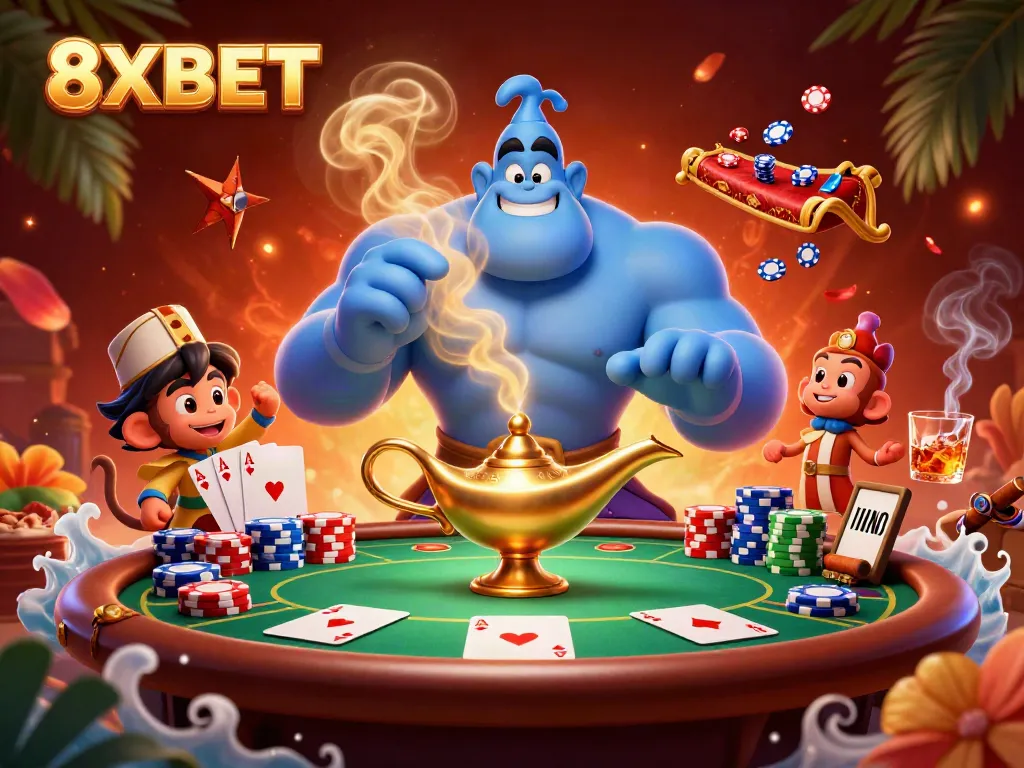 Experience thrilling luck at 8XBET with a dynamic card game scene highlighting bonus features.