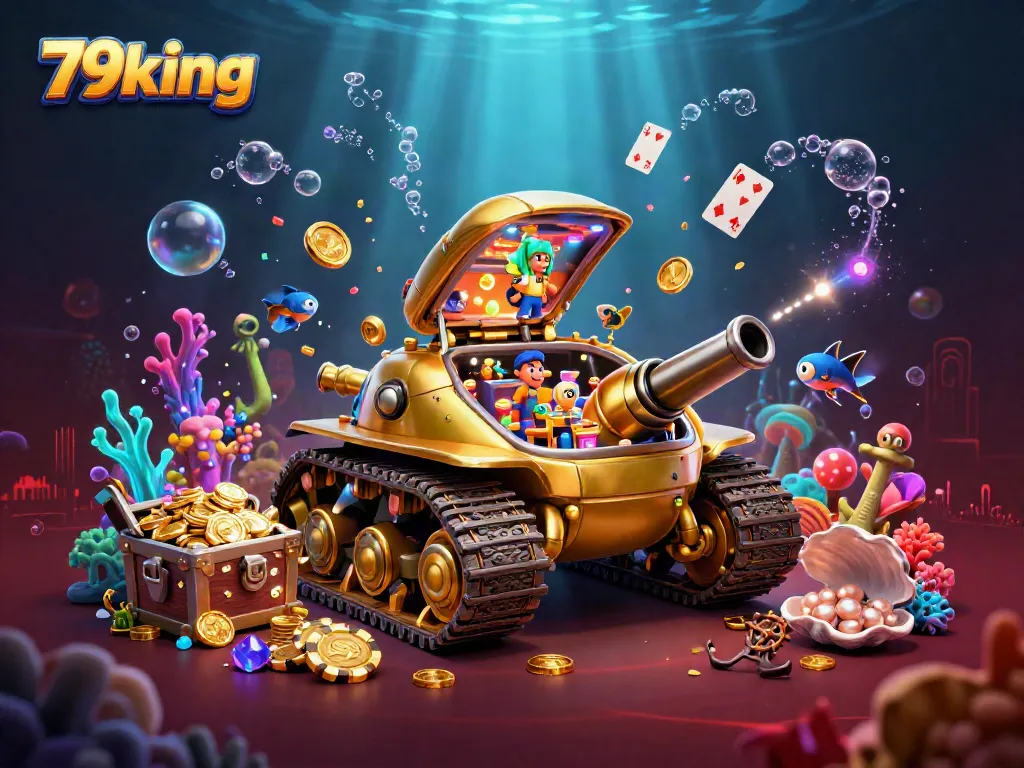 Experience the excitement at 79king with a vibrant 3D casino scene featuring a golden beetle tank theme.