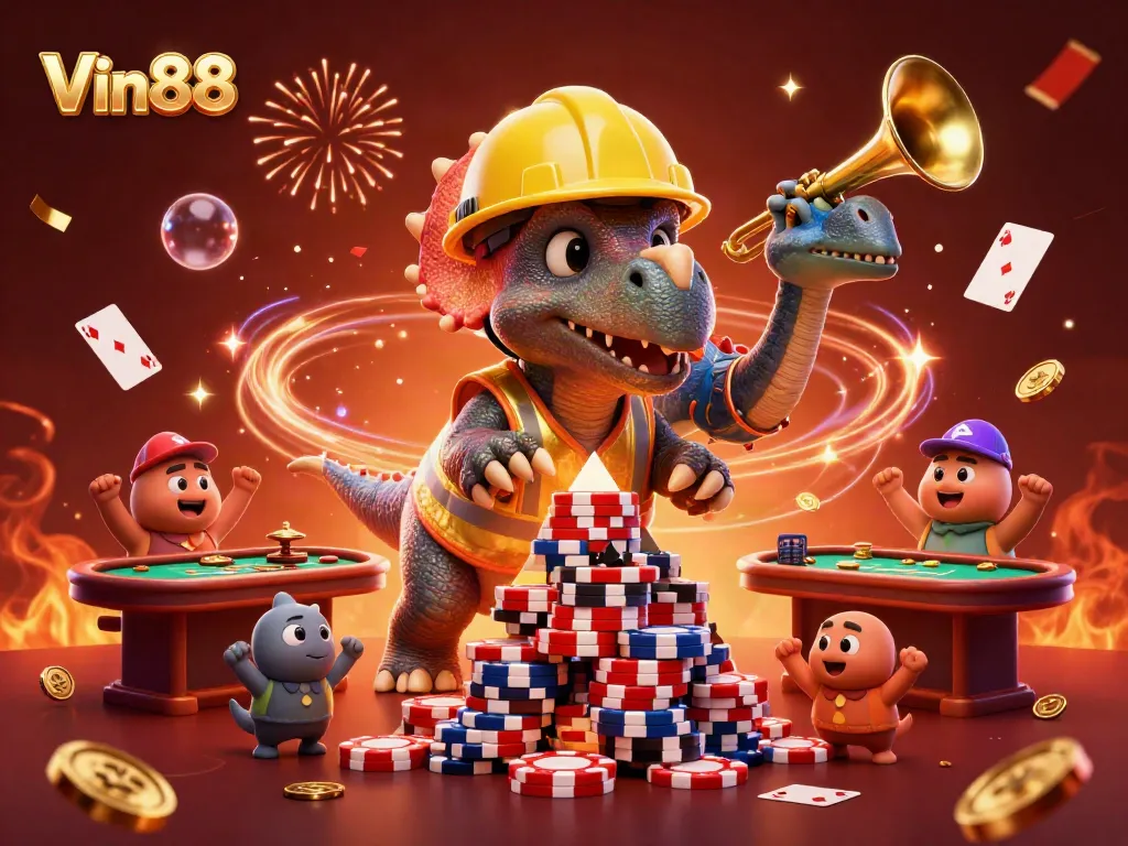 Experience thrilling gaming moments with Vin88 in this vibrant casino illustration.
