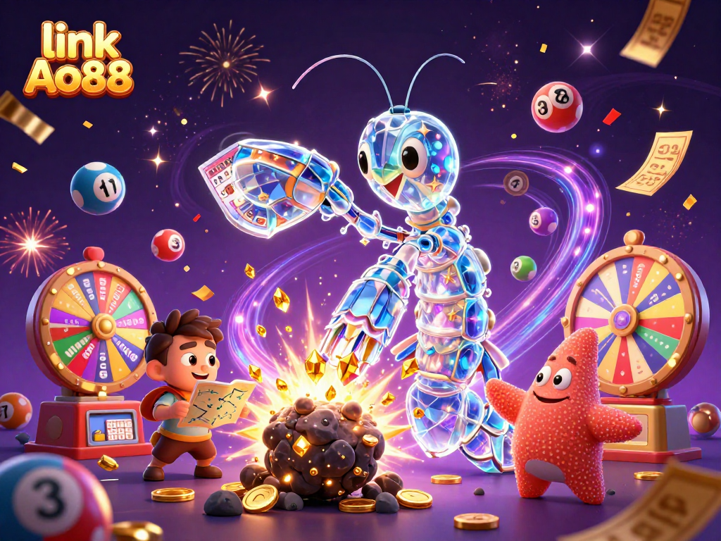 Win big with the link Ao88 in this vibrant casino-themed illustration featuring dynamic gaming elements.