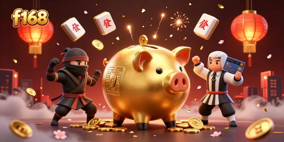 Engage with the vibrant atmosphere of f168’s casino with a dynamic 3D illustration showcasing gaming characters and festive decor.