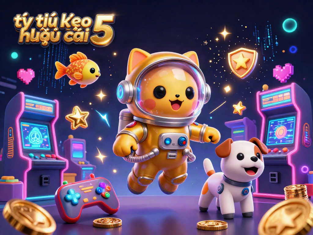 Experience the excitement of tỷ lệ kèo nhà cái 5 with colorful arcade elements in a cosmic scene.