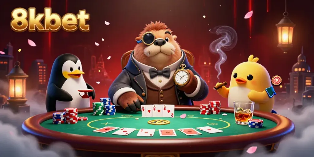 Experience the excitement of 8xbet poker with a whimsical underwater scene featuring cartoon characters.