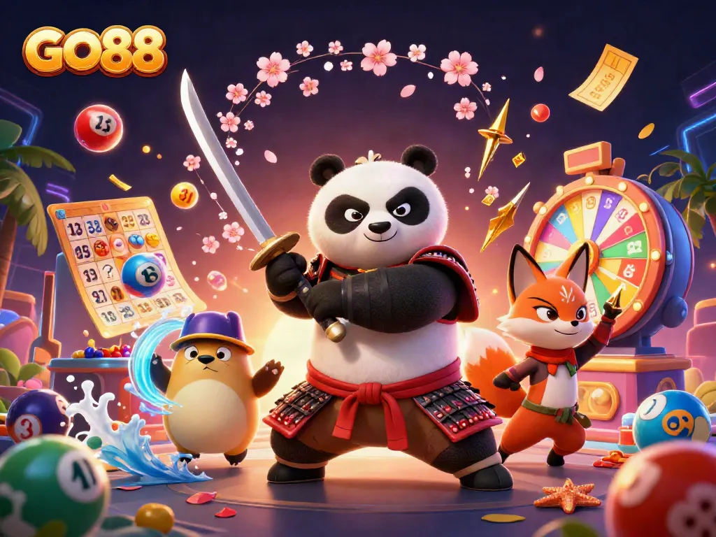 Engage with exciting GO88 games featuring vibrant colorful balls and animated casino elements.