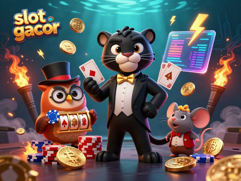 Spin to win at slot gacor with a charismatic black panther dealer and colorful casino elements.