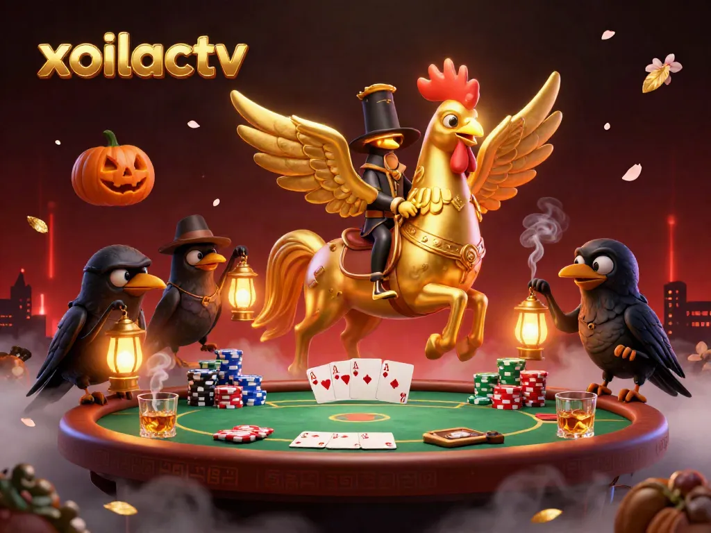 Experience the thrill of xoilactv with a golden rooster in a magical casino ambiance.