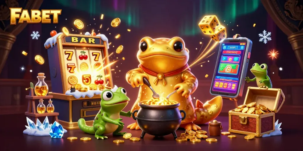 Join the excitement of FABET with a golden salamander alchemist and lavish casino elements.