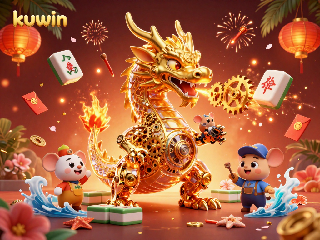 Kuwin enhances gameplay with a 3D golden dragon and gambling elements in an immersive scene