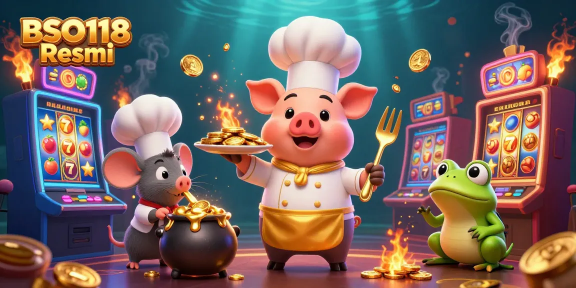 Experience BSO118 Resmi through vibrant casino-themed 3D characters and dynamic slot machine elements.