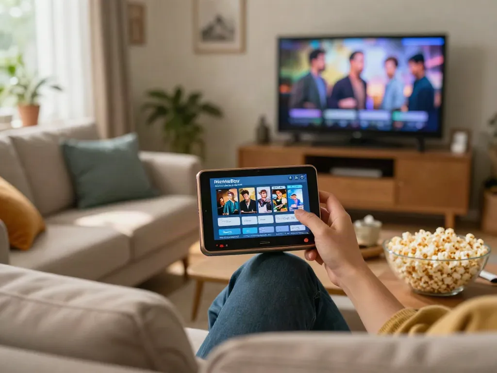Engaging with the movie box older version apk download on a vintage Android device in a cozy living room setting.