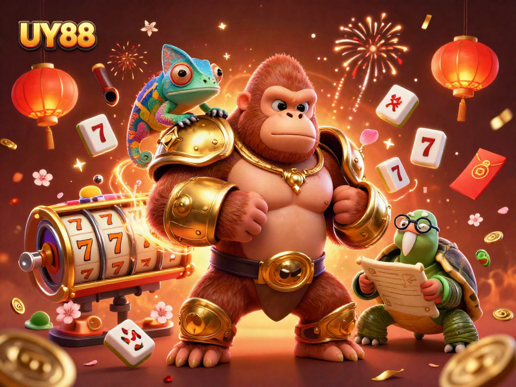 Play exciting games with UY88 in this vibrant, captivating casino scene.