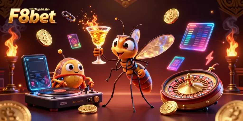 Experience the thrilling universe of Trang chủ chính thức F8bet with a vibrant 3D casino scene depicting dynamic characters and gaming elements.
