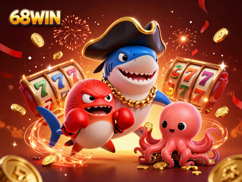 Experience thrilling gameplay at 68WIN with dynamic slot games featuring pirate characters and festive elements.