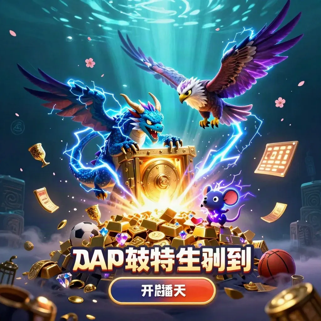 Thunder dragon, wind hawk, and static mouse burst from a golden vault with neon loot and lightning.