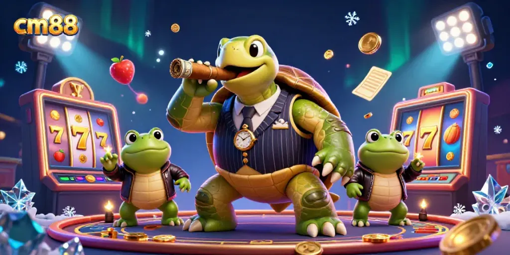 Engage in thrilling slots with CM88's vibrant gaming environment featuring cartoon characters and vibrant elements