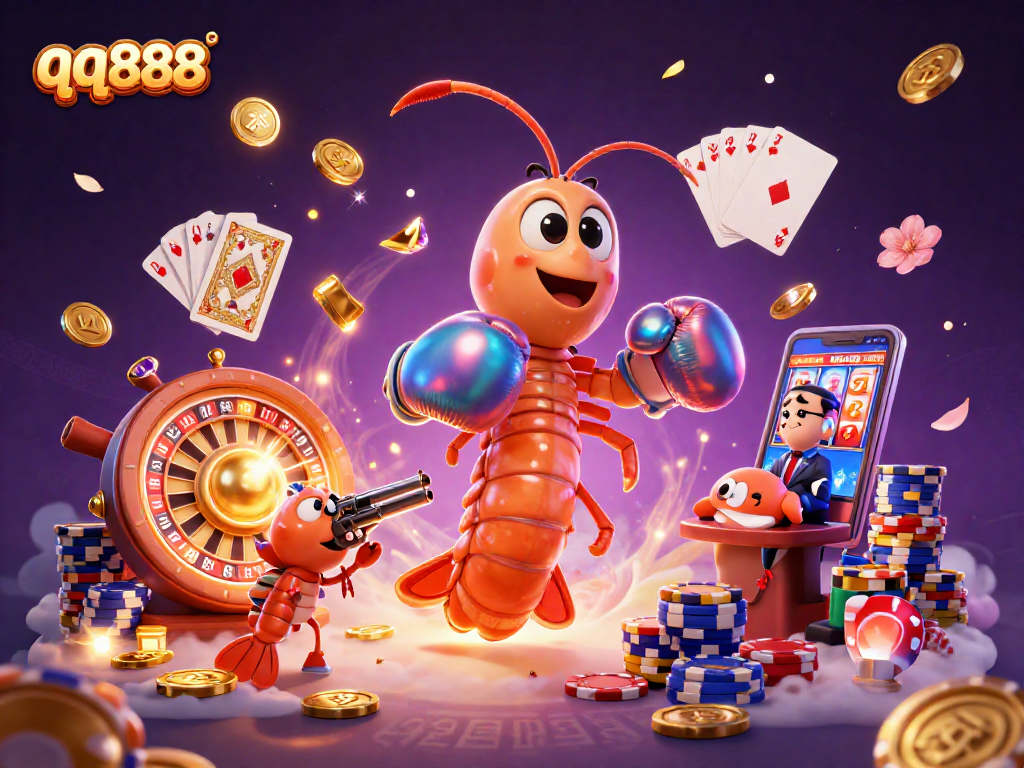 Win big with qq888 in this vibrant casino scene featuring thrilling games and winning characters.