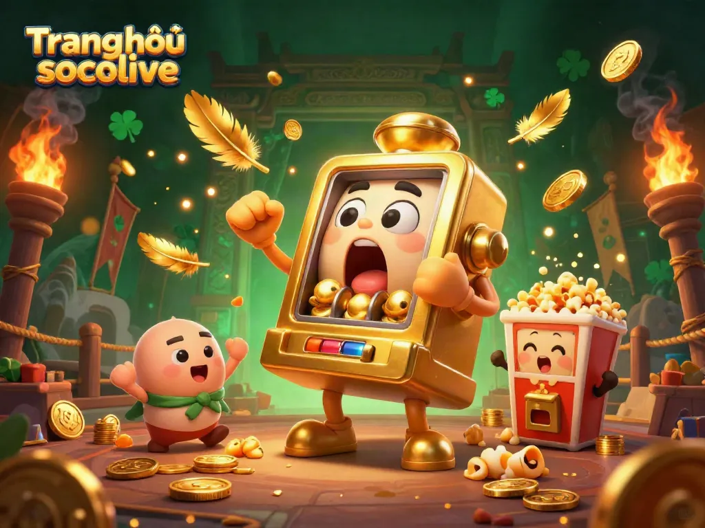 Experience the excitement of Trang chủ socolive with a lively illustration of a golden slot machine celebrating a jackpot!
