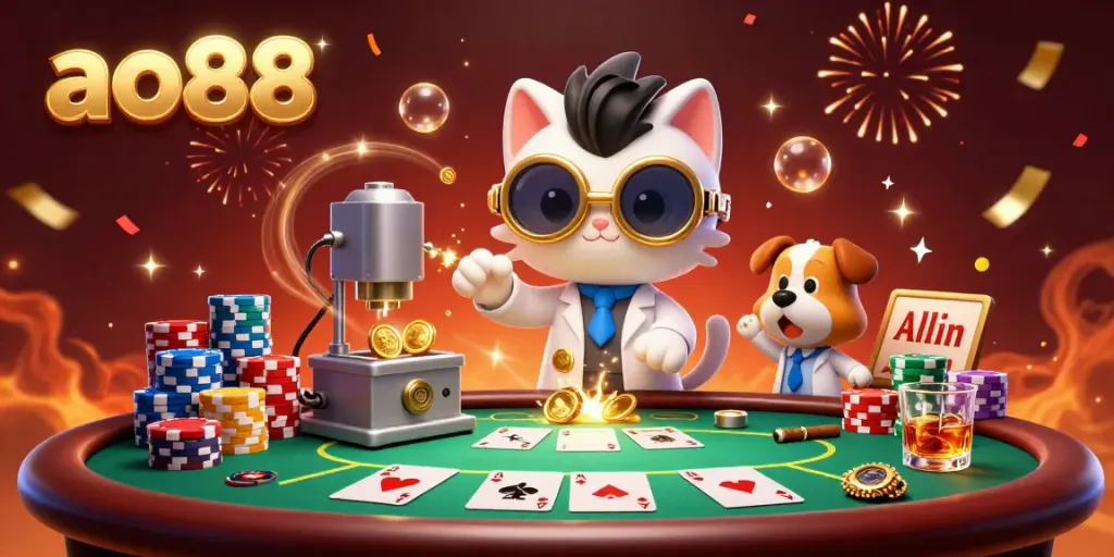 Engage in thrilling gameplay at ao88 with cartoon characters celebrating at a vibrant casino scene.