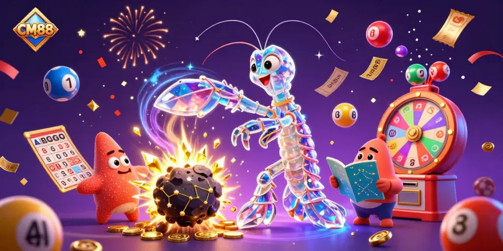 Adventure at CM88 as a galactic samurai shrimp battles asteroids for casino treasures.