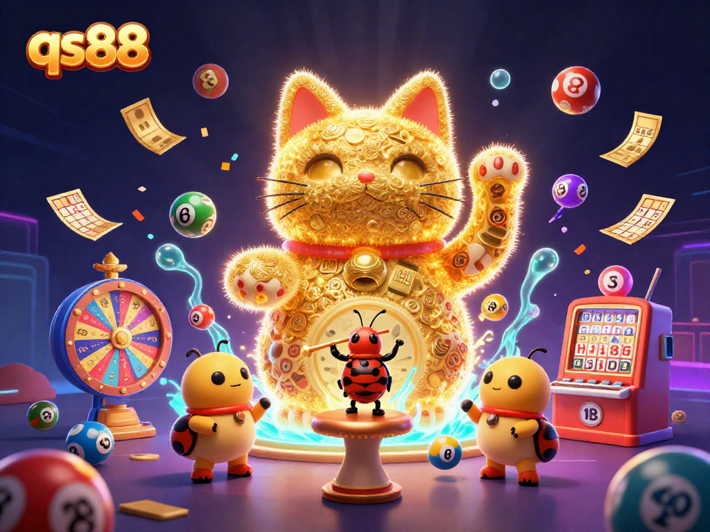 Experience the vibrant and engaging qs88 casino environment showcasing a lively lucky cat with colorful game elements.