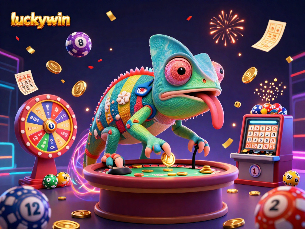 Enhance your luck at luckywin casino with a colorful chameleon and dynamic game elements.