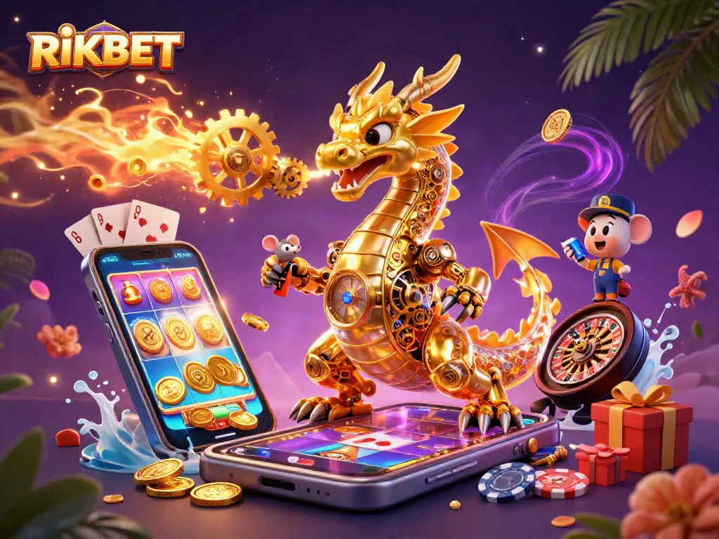 Experience thrilling gameplay at RIKBET with vibrant slot games, dragon animations, and engaging elements.