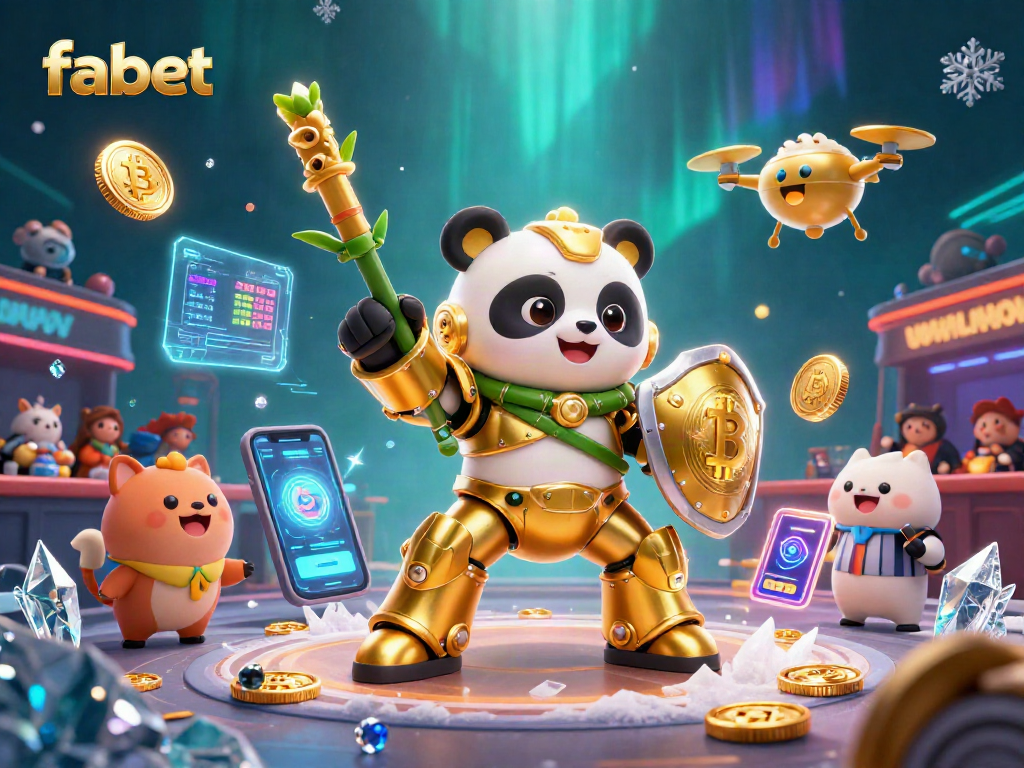 Engage with fabet in this vibrant 3D illustration showcasing dynamic gambling elements and characters.