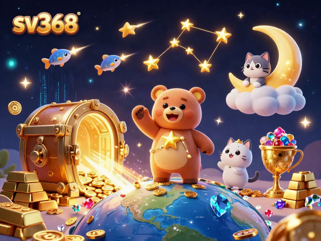 Engage in excitement with sv368 as a golden bear collects coins in a lively casino scene.