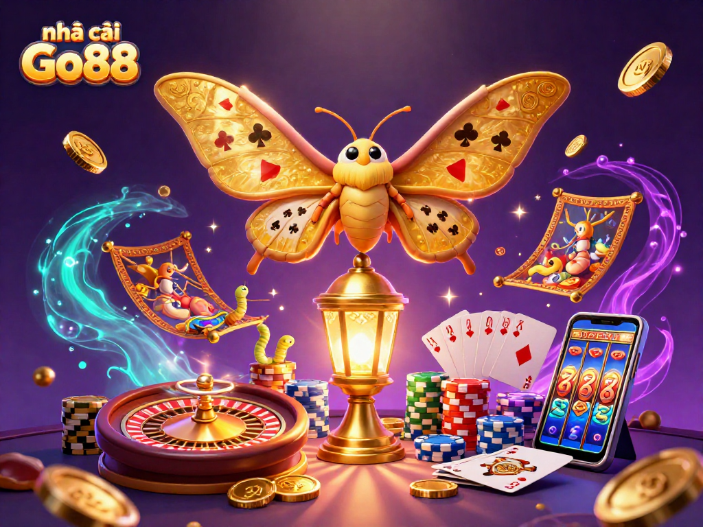 Engage with nhà cái Go88 through an ultra-detailed 3D casino illustration showcasing exciting gaming elements.