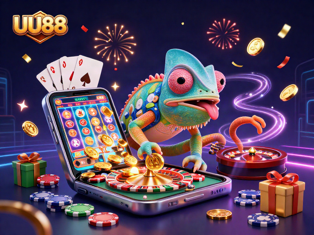 Play exciting games at UU88 with vibrant chameleon casino owner and thrilling slot elements!