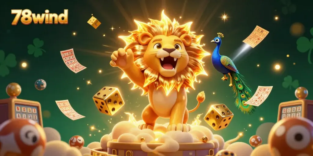 Win big with 78wind in this dynamic lottery-themed 3D illustration featuring vibrant colors and engaging elements.