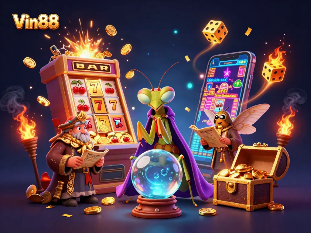 Engage in Vin88's thrilling online gaming with vibrant slot games and enchanting characters.