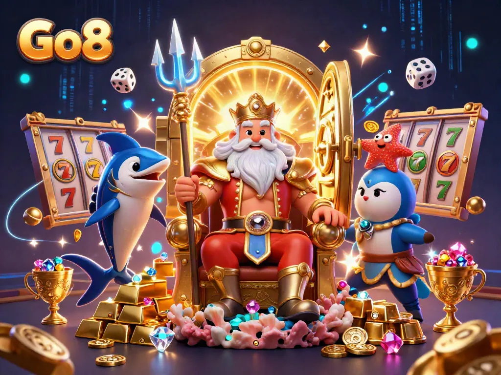 Engage with Go8's vibrant casino theme featuring Neptune and treasure in dynamic gameplay.