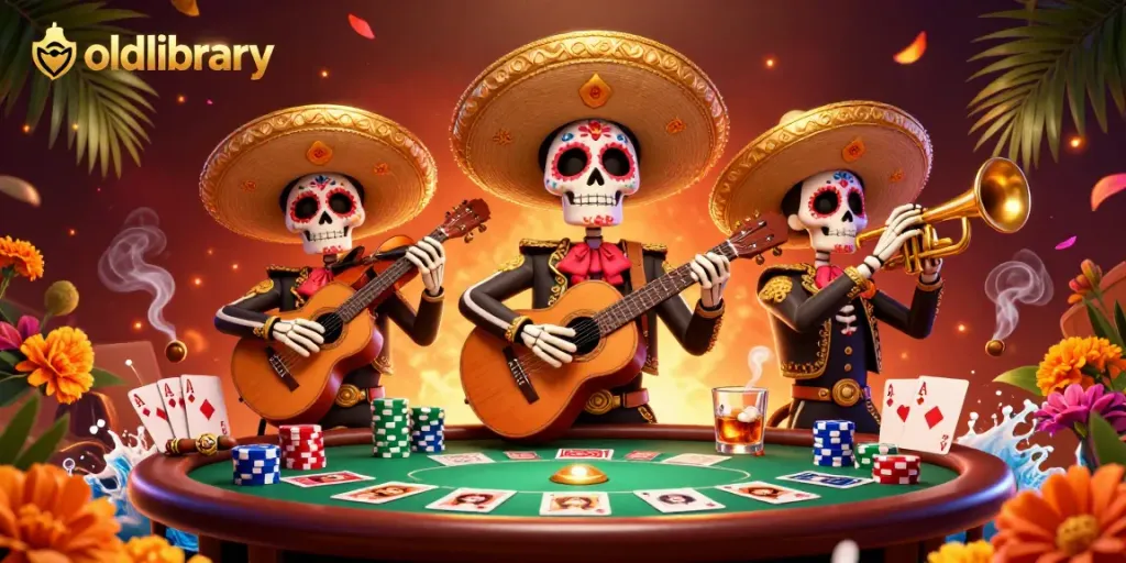 Engage with the excitement of gambling at oldlibrary's vibrant 3D mariachi casino scene.
